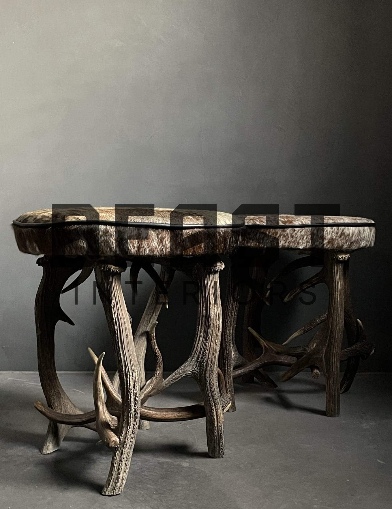 Antler stool covered with cowhide