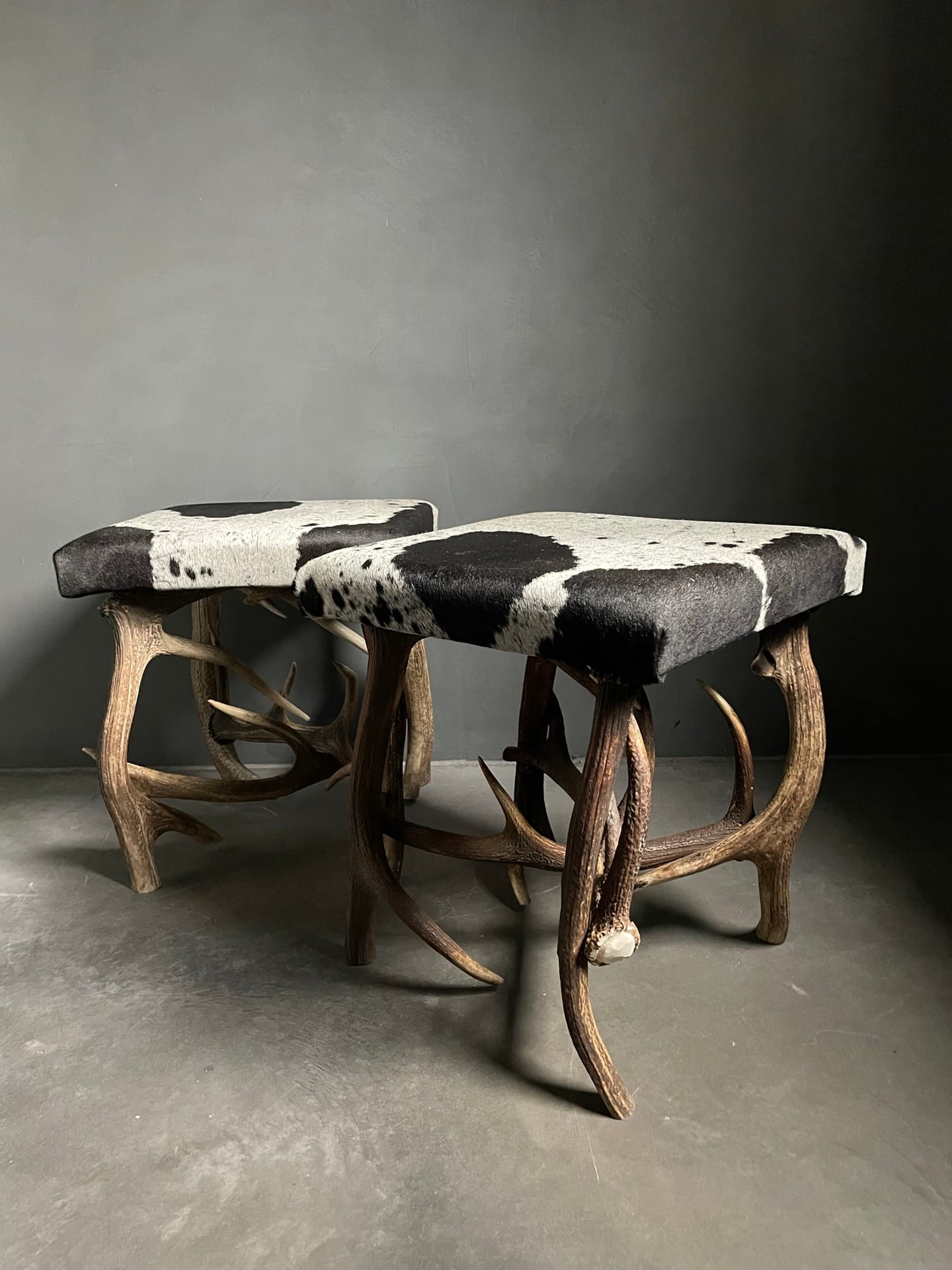 Antler stool with cowhide