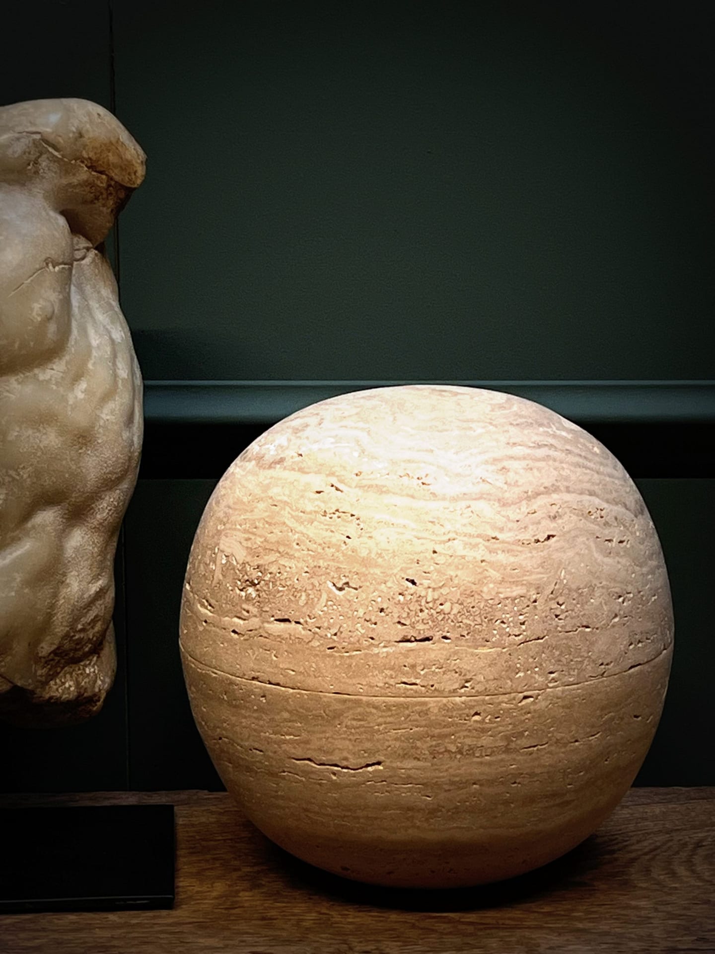 Travertine stone storage globe
