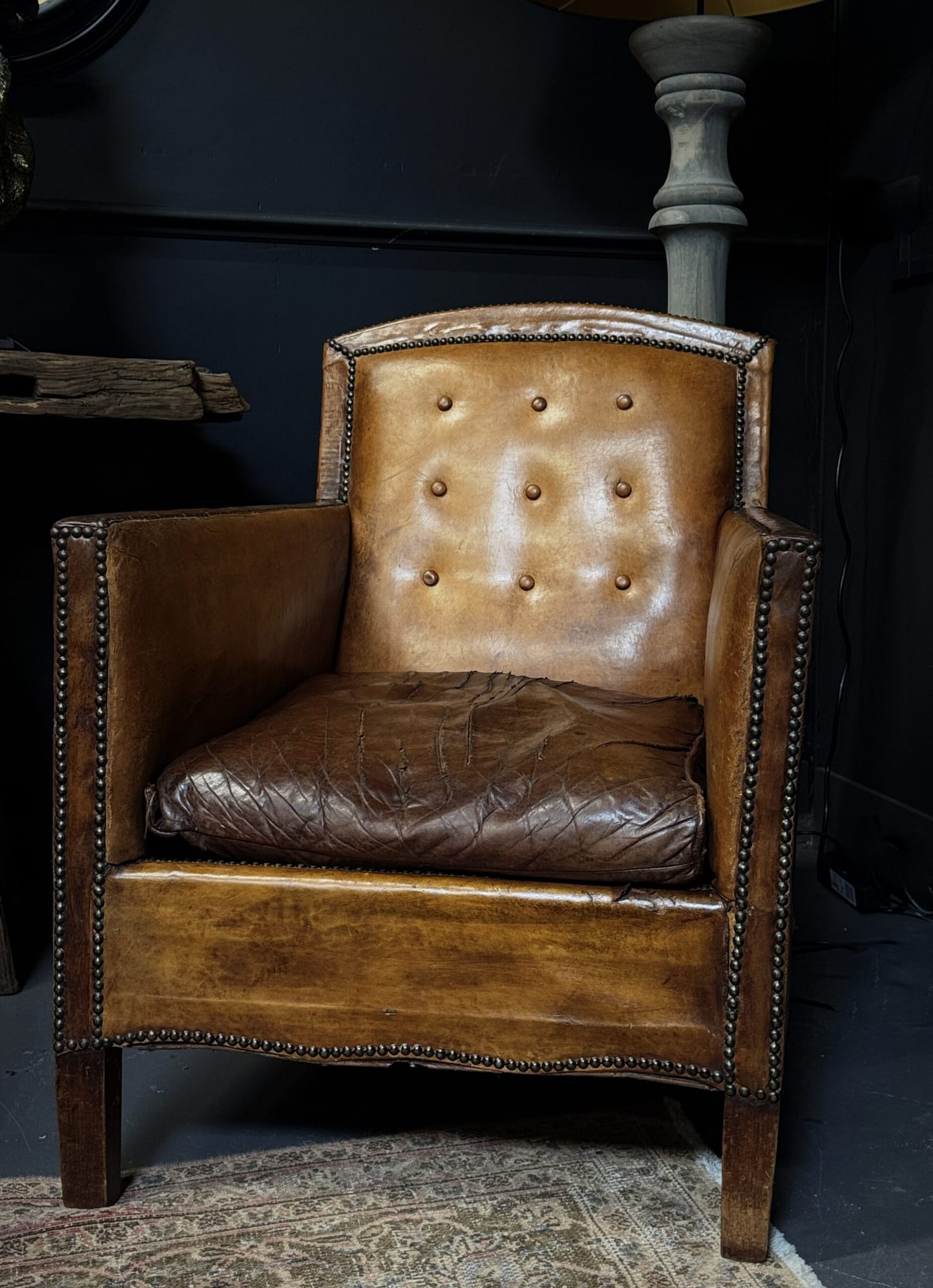 Vintage lederen fauteuiltje