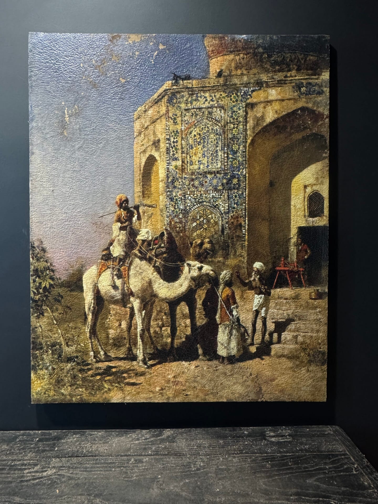 Antiek schilderij "The Old Blue-Tiled Mosque Outside Of Delhi".