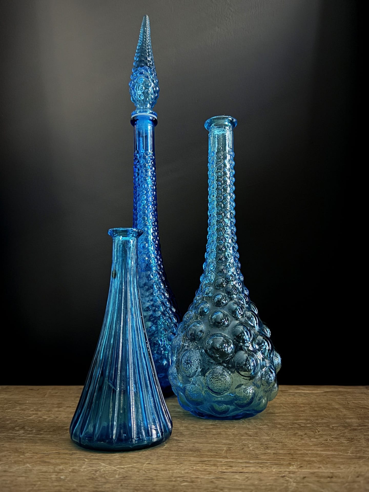 Set of 3 beautiful old Empoli Carafes