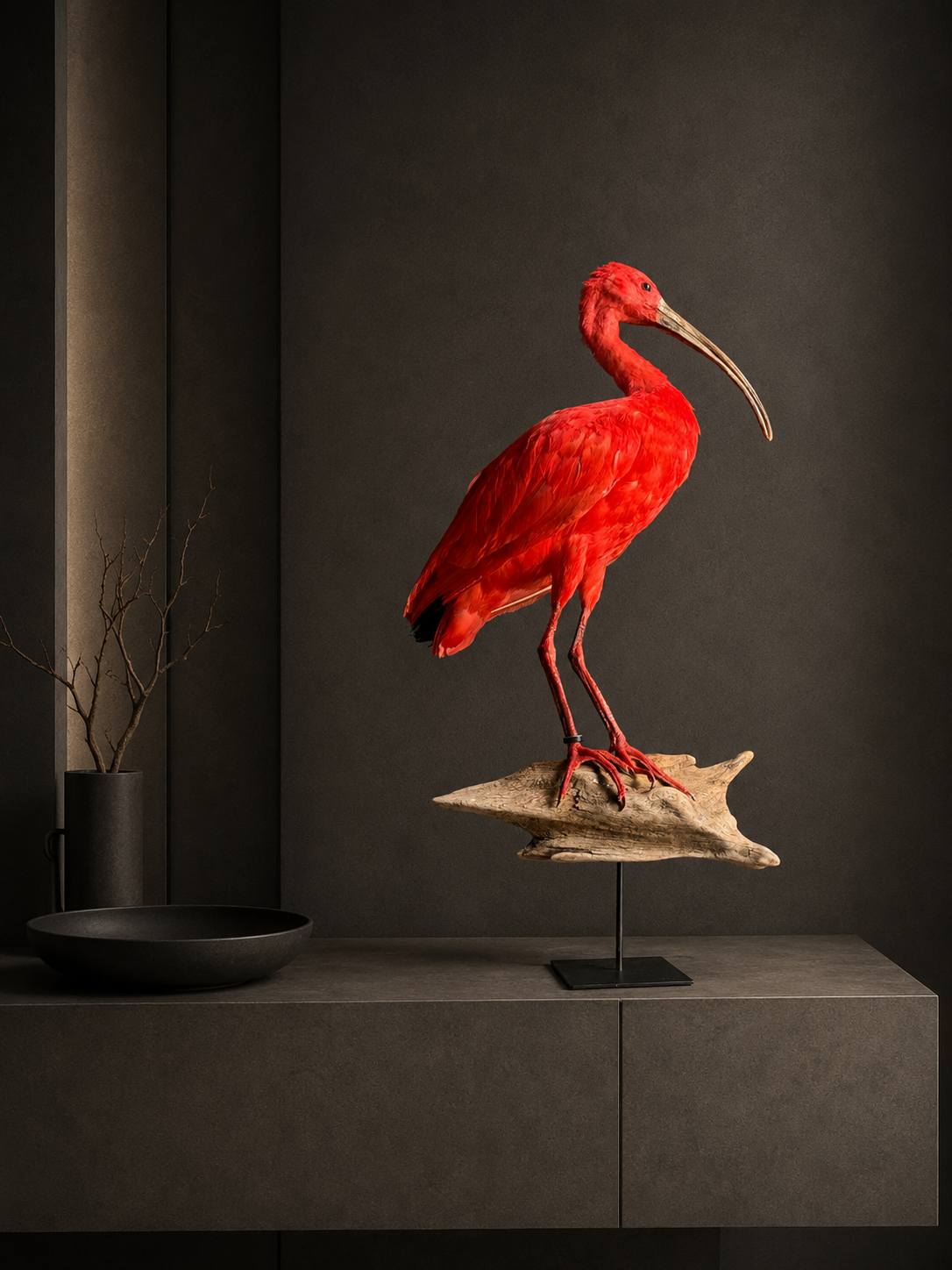 Ibis rouge naturalisé