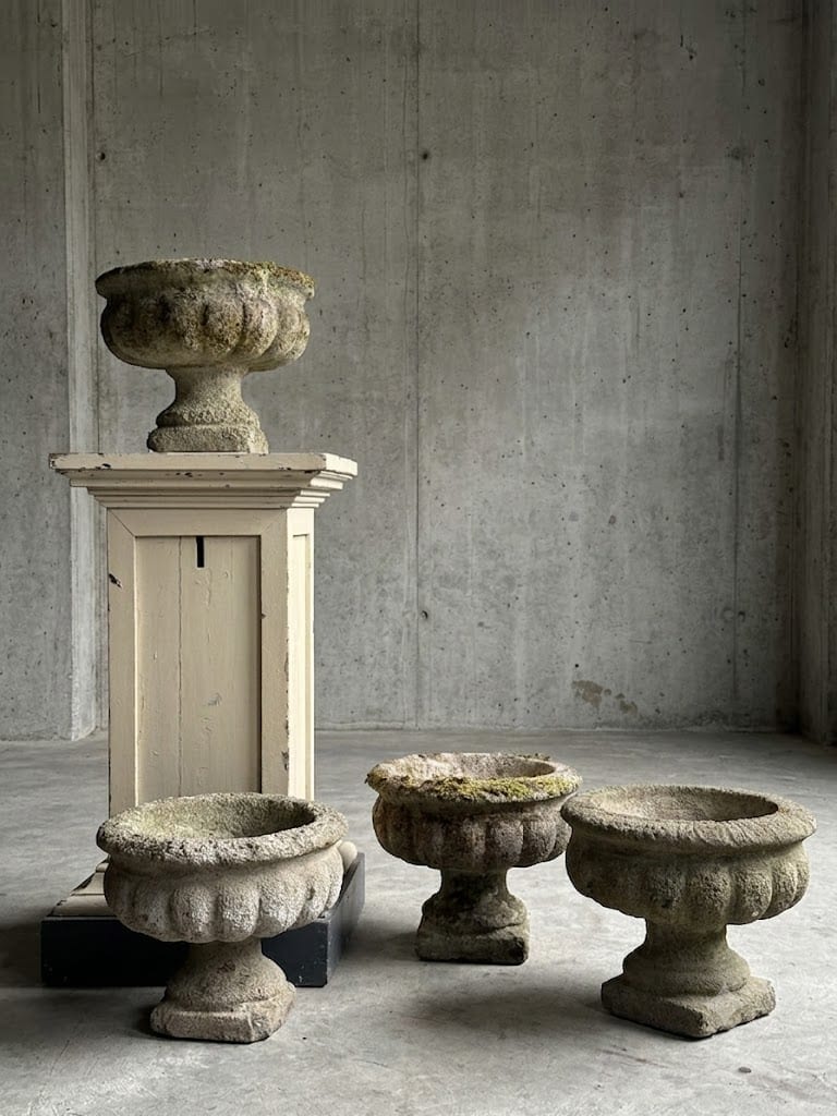 Vintage concrete garden vases