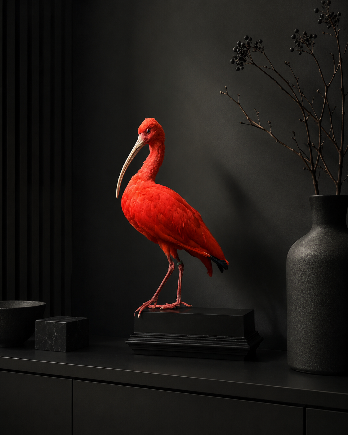 Ibis rouge naturalisé