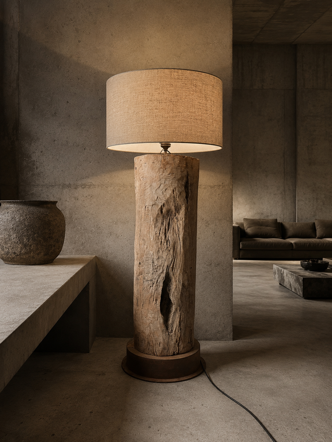 Lampe aus massivem Baumstamm